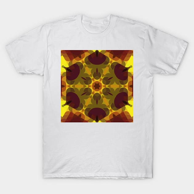 Retro Mandala Flower Yellow and Orange T-Shirt by WormholeOrbital